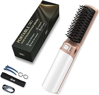 IHHAIR Hot Hair Straightener Brush,Portable Mini Cordless Hair Straightener with Travel Size USB Rechargeable 6400MAH,2 in 1 Hot Comb Hair Straightener for Women & Men with Short Hair(White)