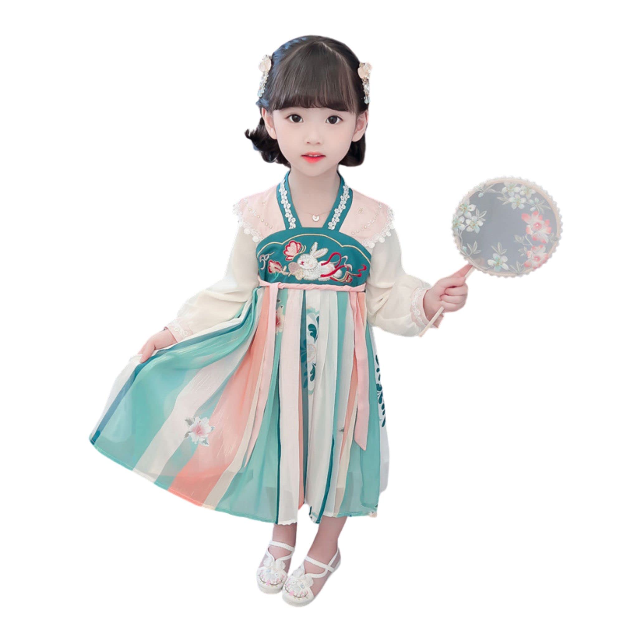 Hanfu for Girls Chinese Chang'e Jade Hare Served Ru Traditional Tang Suits for Kids Princess Performance Dresses