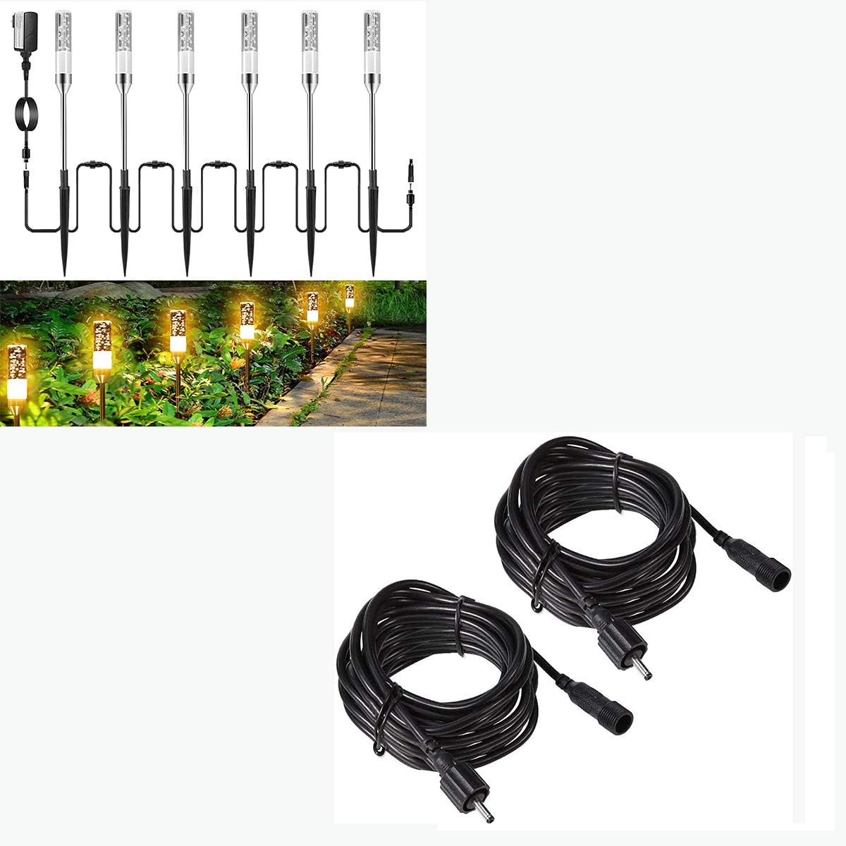 6 Pack LED Path Lights & 2 Pack 13.12ft Extension Cords