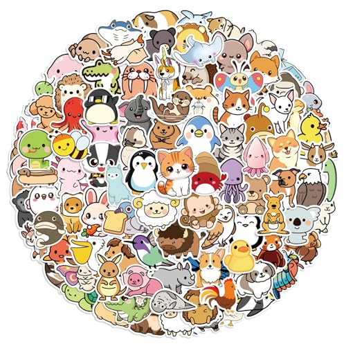 Animal Stickers for Kids, 100pcs Cartoon Animals Vinyl Stickers Pack