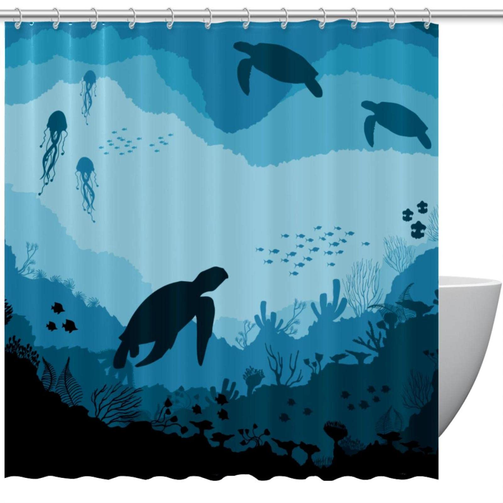 Rideau de douche bleu tortue marine pour une ambiance spa relaxante