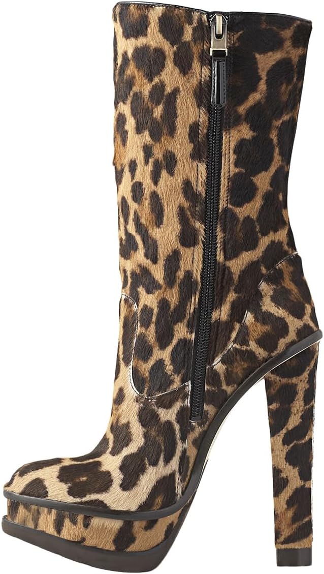 FSJ Women Platform Boots Closed Toe Thin Chunky Heel Side Zipper Double Platform Ankle Boots Punk Combat Mid Calf Boots Size 4-16 US