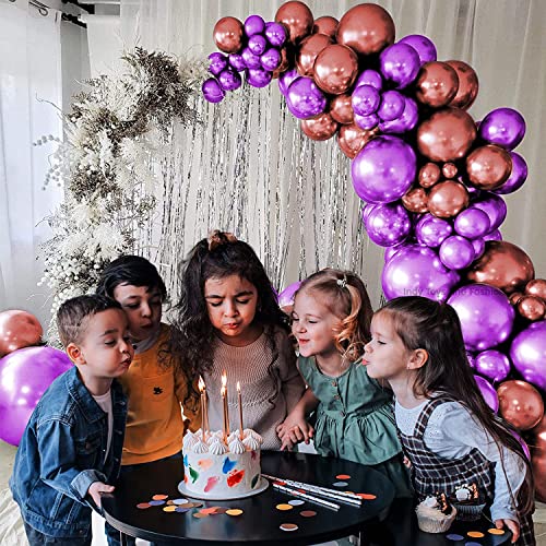 Image of Just Party 25Pcs Rose Gold & 25Pcs Purple Metallic Chrome Balloons with Shiny Surface For Birthdays /Anniversary /Engagement /Baby Shower /bachelorette Party Decorations (Pack of 50)