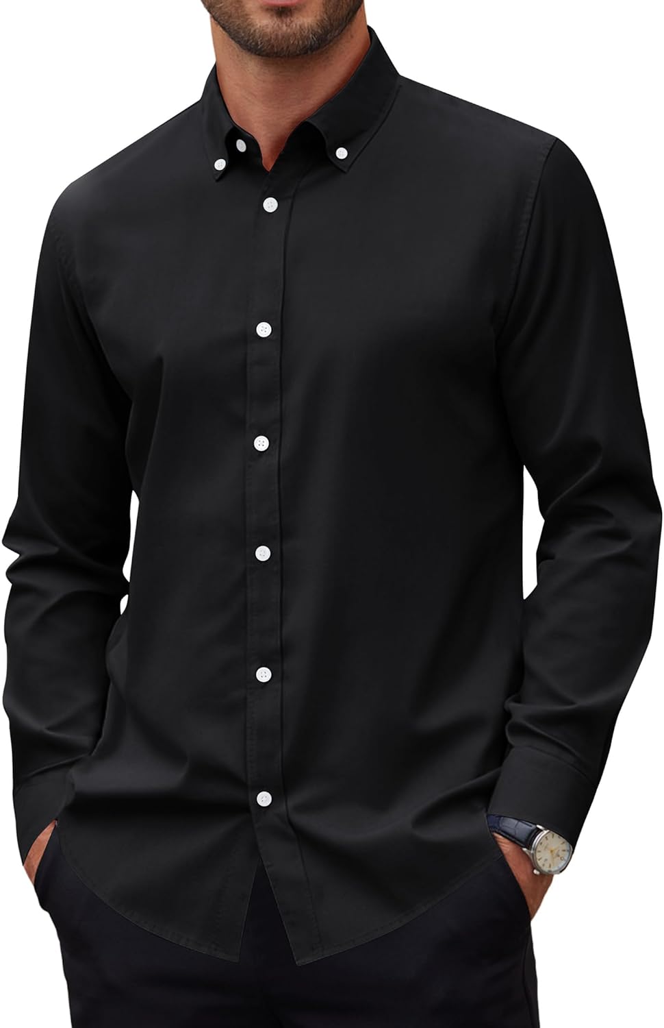 Alimens & Gentle Mens Oxford Shirts Stretch Long Sleeve Dress Shirt for Men Casual Business Work Solid Button Down Shirts