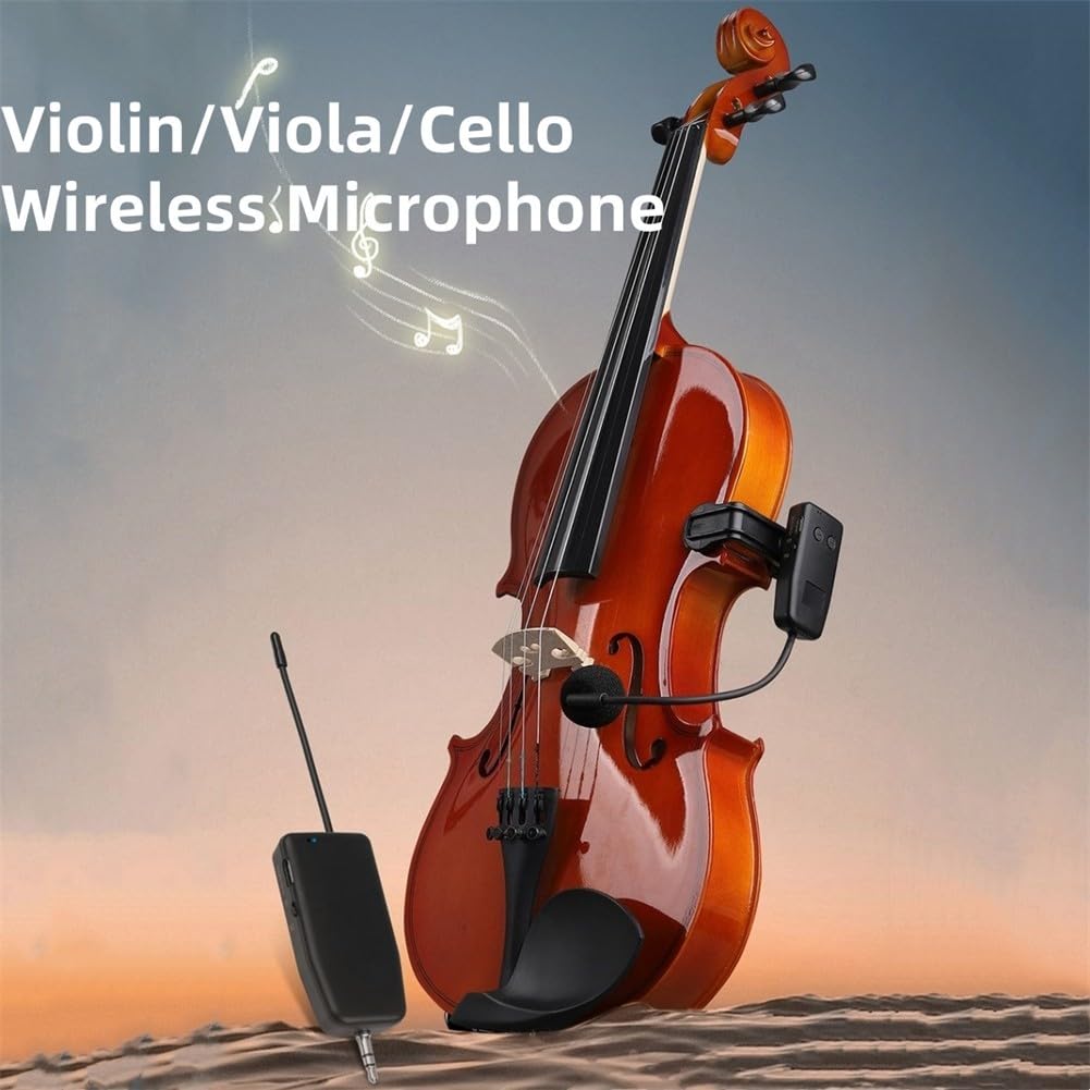 Système de microphone sans fil 2,4 G avec émetteur et récepteur pour violon, alto et violoncelle, noir