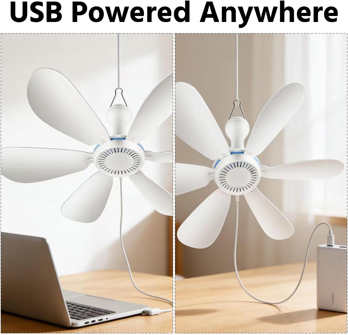 Collapsible Ceiling Fan for Cruise, Portable Foldable Ceiling Fan with Remote Control, USB Powered Quiet Hanging Fan for Cabin, Travel, RV, Dorm & Small Spaces