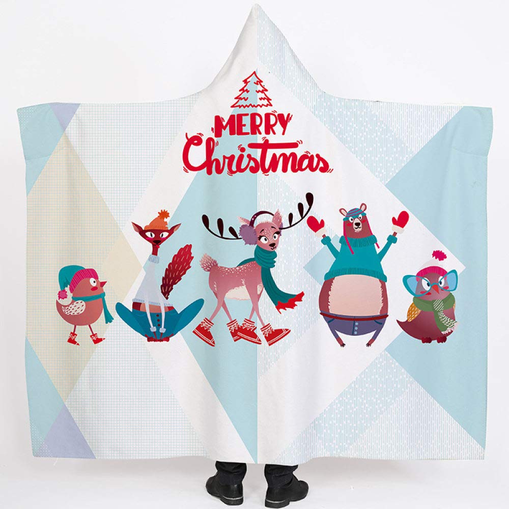 Plaid à capuchon épais en peluche Sherpa douce motif animaux rigolos 150x130cm