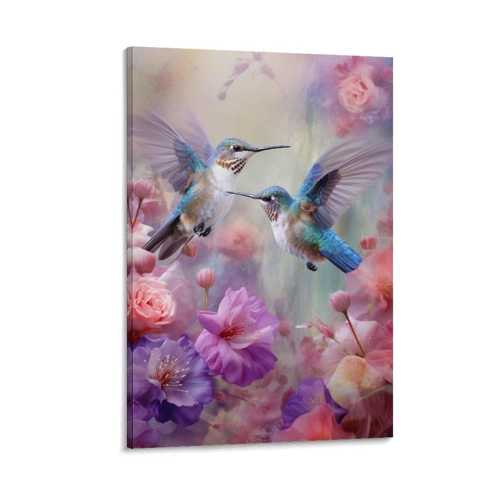 Foccar Frame-Style-2 Farmhouse Hummingbird Wall Art Prints Love Bird Flower Animal Pictures On Canvas Poster Wall Decor For Bedroom Home Decorations
