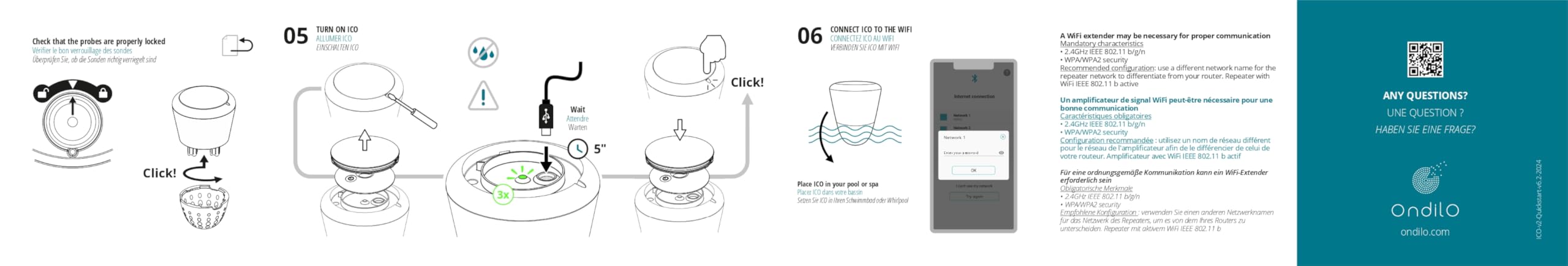 ICO SPA V2 Sel - Analizzatore d'acqua elettronico per piscine trattate con sale - Misurazioni ogni ora pH, ORP, TDS e temperatura dell'acqua - Consigli sul tuo smartphone