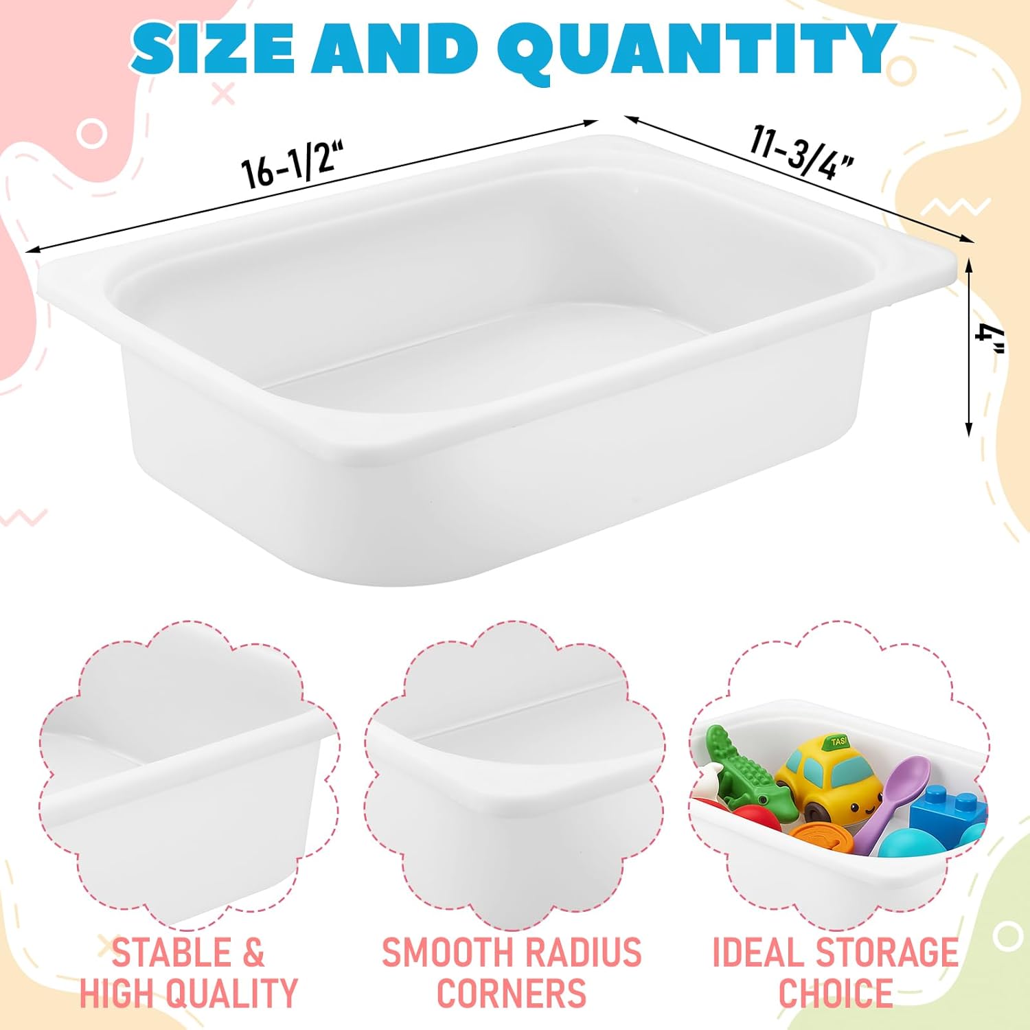 Kathfly Set of 4 Storage Box White 16-1/2 x 11-3/4 x 4 Stackable Plastic Bins Open Storage Boxes, Book Organizer Polypropylene Cabinet Organizer for Home Office and School Supplies
