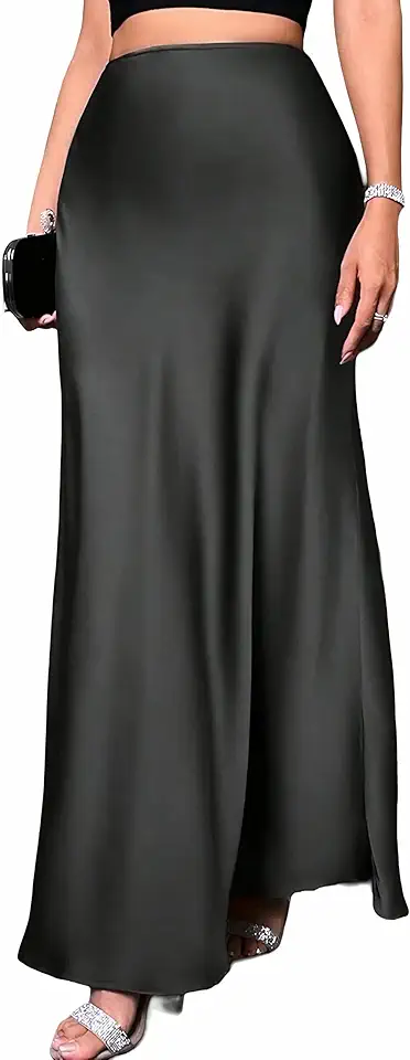 Saia maxi feminina de cetim de seda cintura alta cauda de peixe elegante saia longa de trabalho