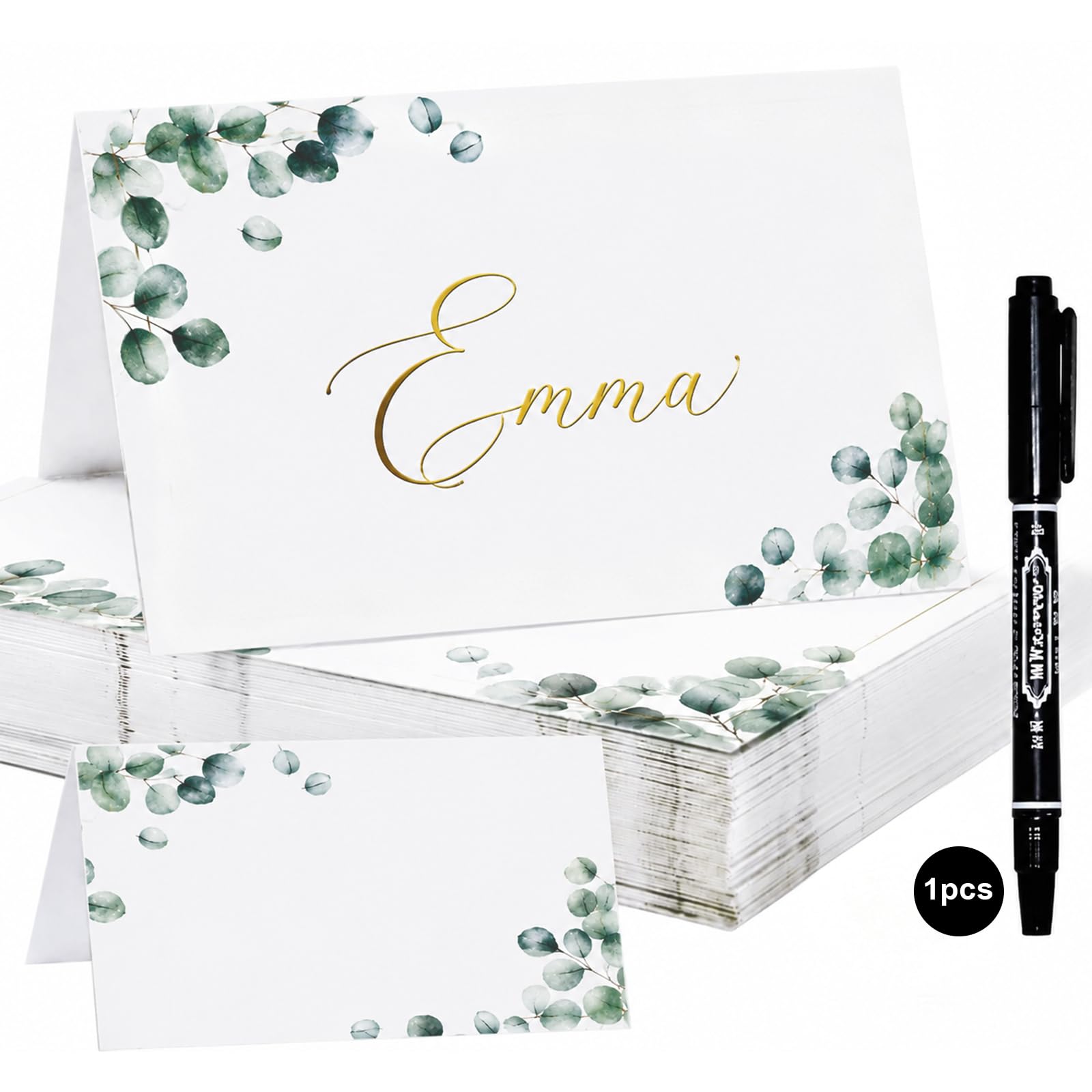 60PCS Wedding Place Cards with Marker Pen, Eucalyptus Table Name Cards