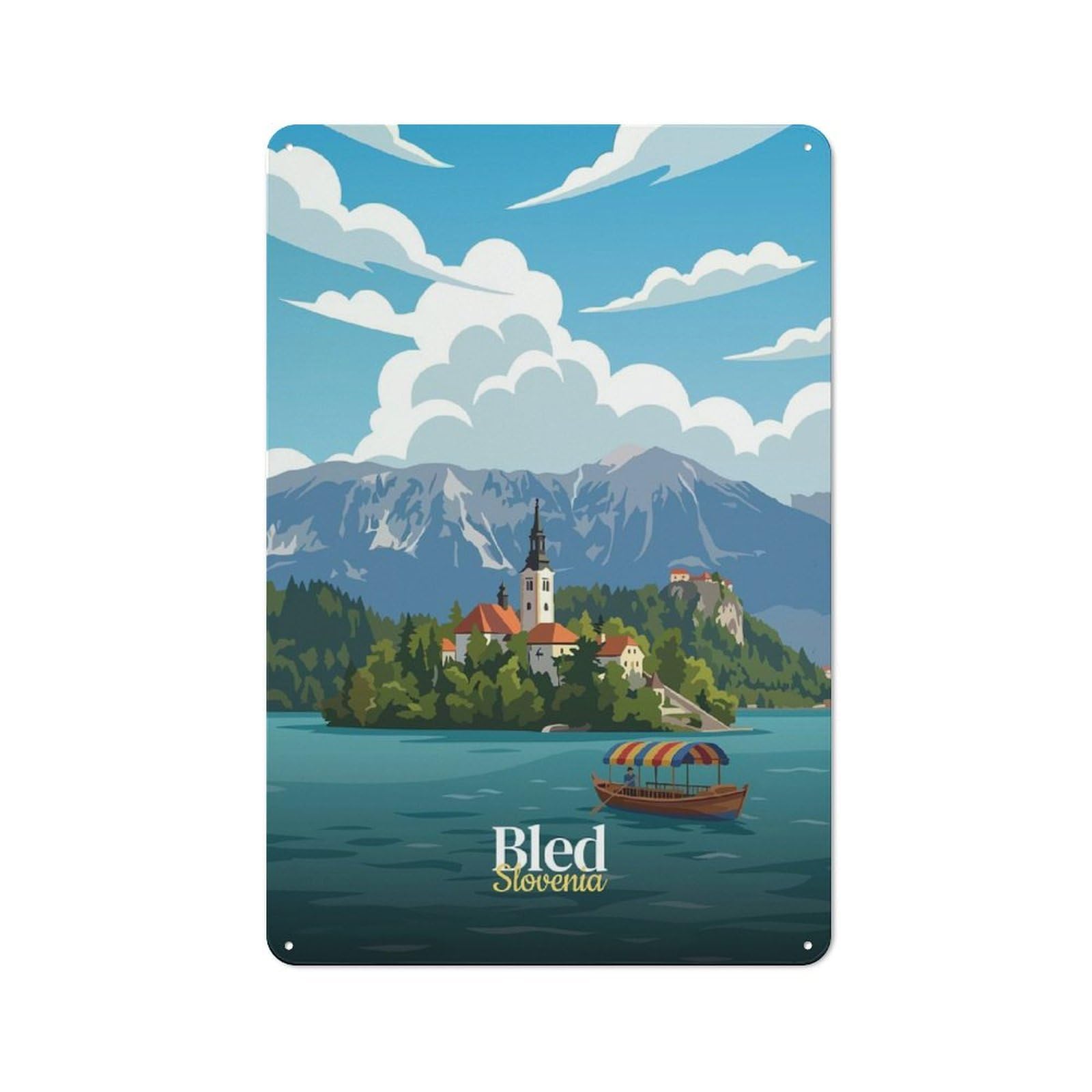 Junmoney Style-16 Lake Bled Slovenia Travel (2) Metal Wall Art Sign 30X20cm, Vintage Old Style Wall Plaque For Living Room, Hallway, Kitchen Or Cafe