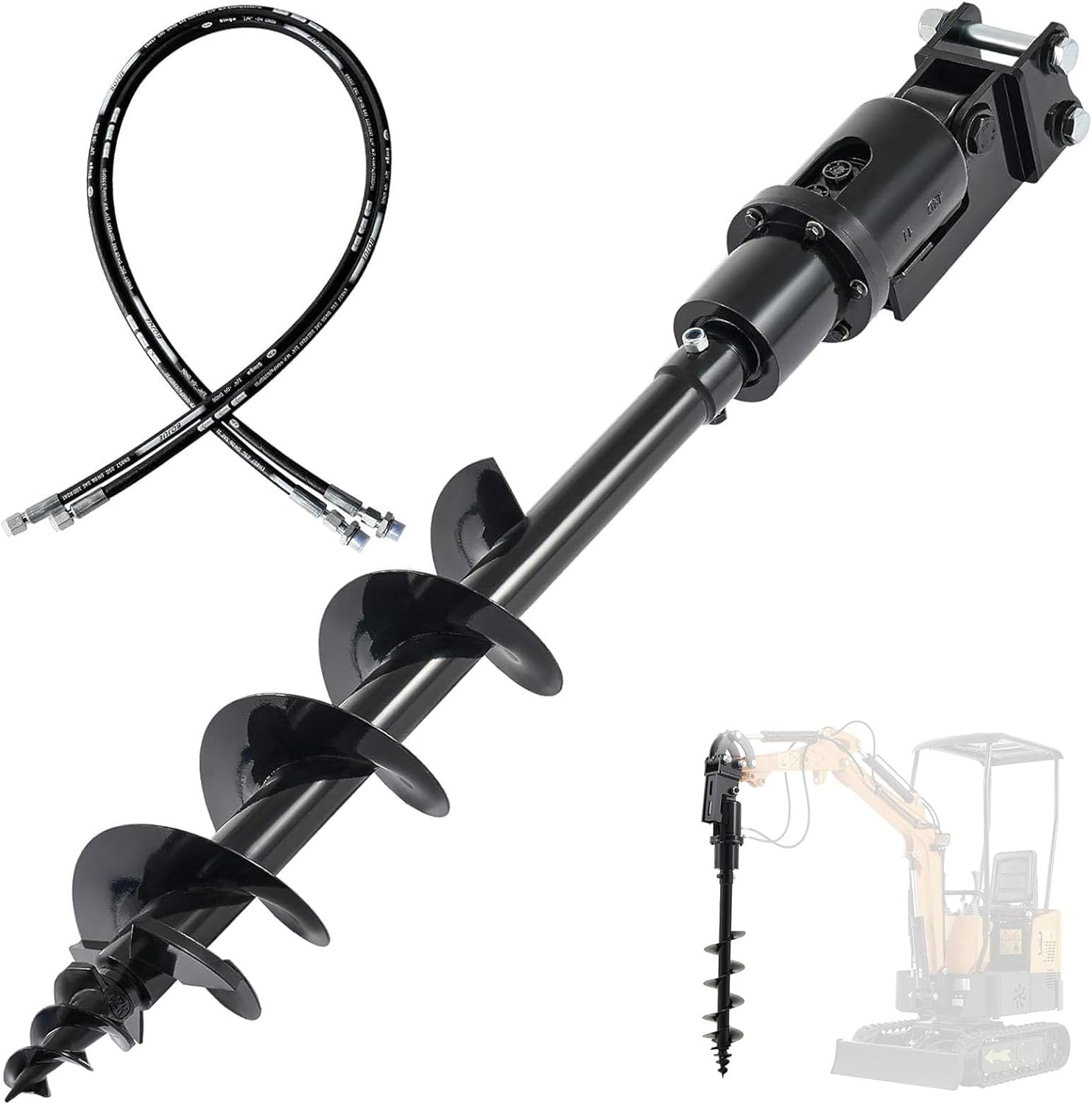 Minikoparka, wiertło do gleby do koparki 800 – 2000 kg, napędzane hydraulicznie, mini koparka, nasadka do świder o średnicy 20 cm, do wiercenia otworów i kopania pali