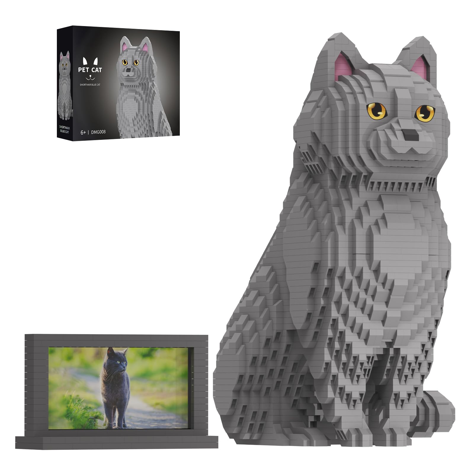 HJPLPXH Animal Cat Adorable Pet Blue Cat Micro Building Blocks Set including Secret Hidden Storage Box Inside! Ideal Toy for cat Lovers Kids & Adults
