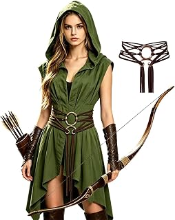 Women Medieval Hooded Surcoat Sleeveless Viking Tunic with Belt