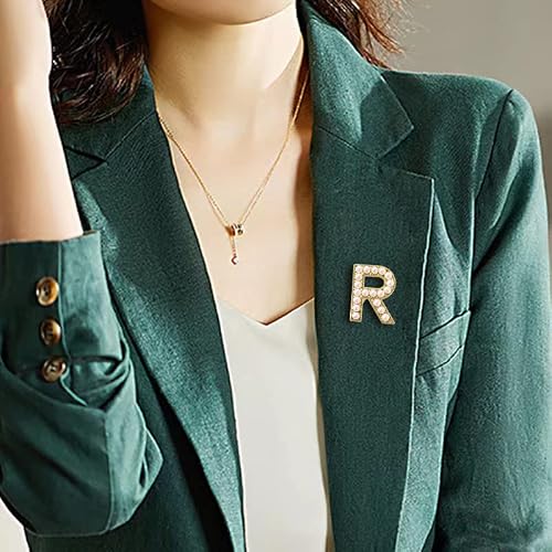 Elegant Gold Plated Simulated Pearl Initial Letter Brooch Pins For Women Girls (J) #TOP4
