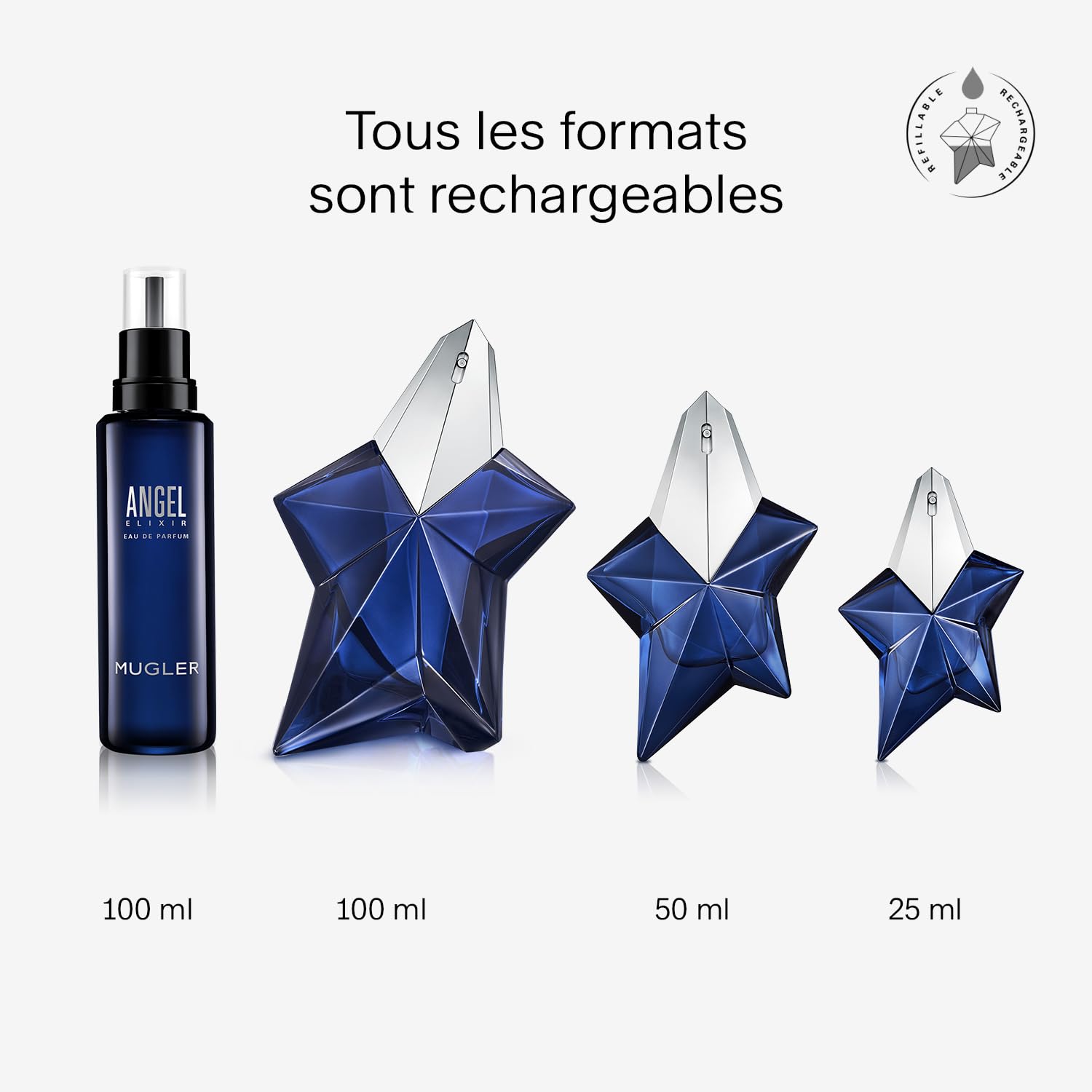MUGLER ANGEL ELIXIR Eau de Parfum Rechargeable, Parfum pour Femme Boisé Floral, Parfum Féminin