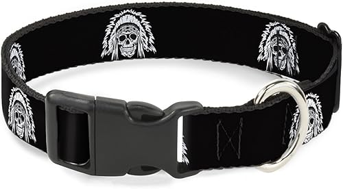 Buckle-Down Collar de clip de plástico, calavera nativa americana, negroblanco, 12 pulgada de ancho, se adapta a cuello de 9-15 pulgadas, grande