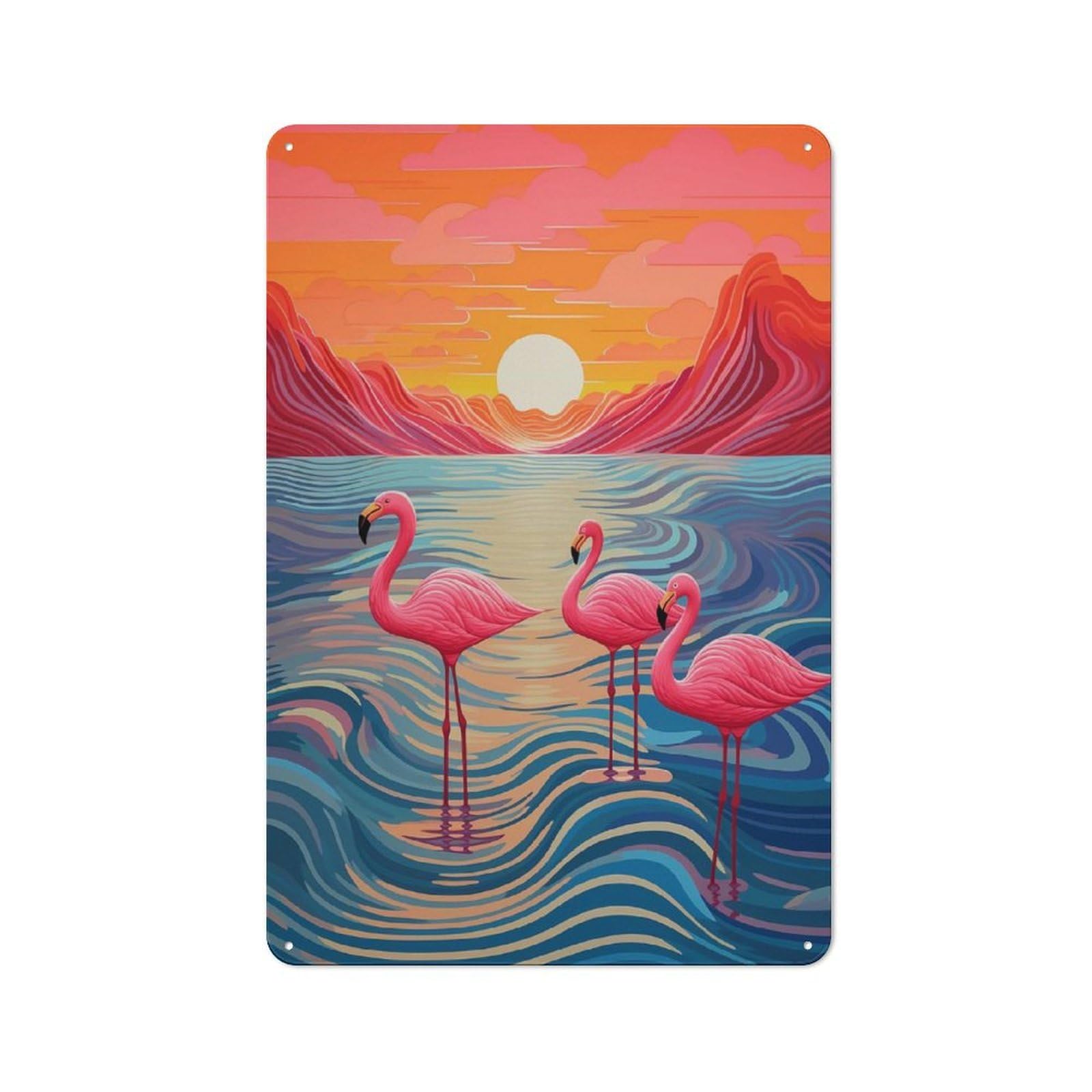 Junmoney Flamingos And Sunset Tin Wall Plaque 30X20cm With For Garage Or Workshop, For Vintage Wall Decor Fans, For Kitchen And Home Bar Decor