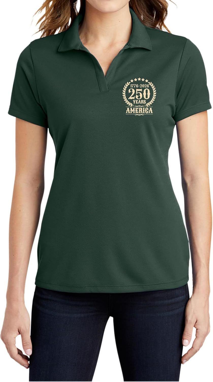 Buy Cool Shirts USA 250th Anniversary Womens Polo Shirt Patriotic USA Tee Cream Logo