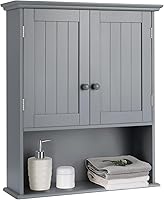 Giantex Gray Wall Mounted Medicine Cabinet with Adjustable Shelf, 2-Door Bathroom Storage Over Toilet for Kitchen, Living Room