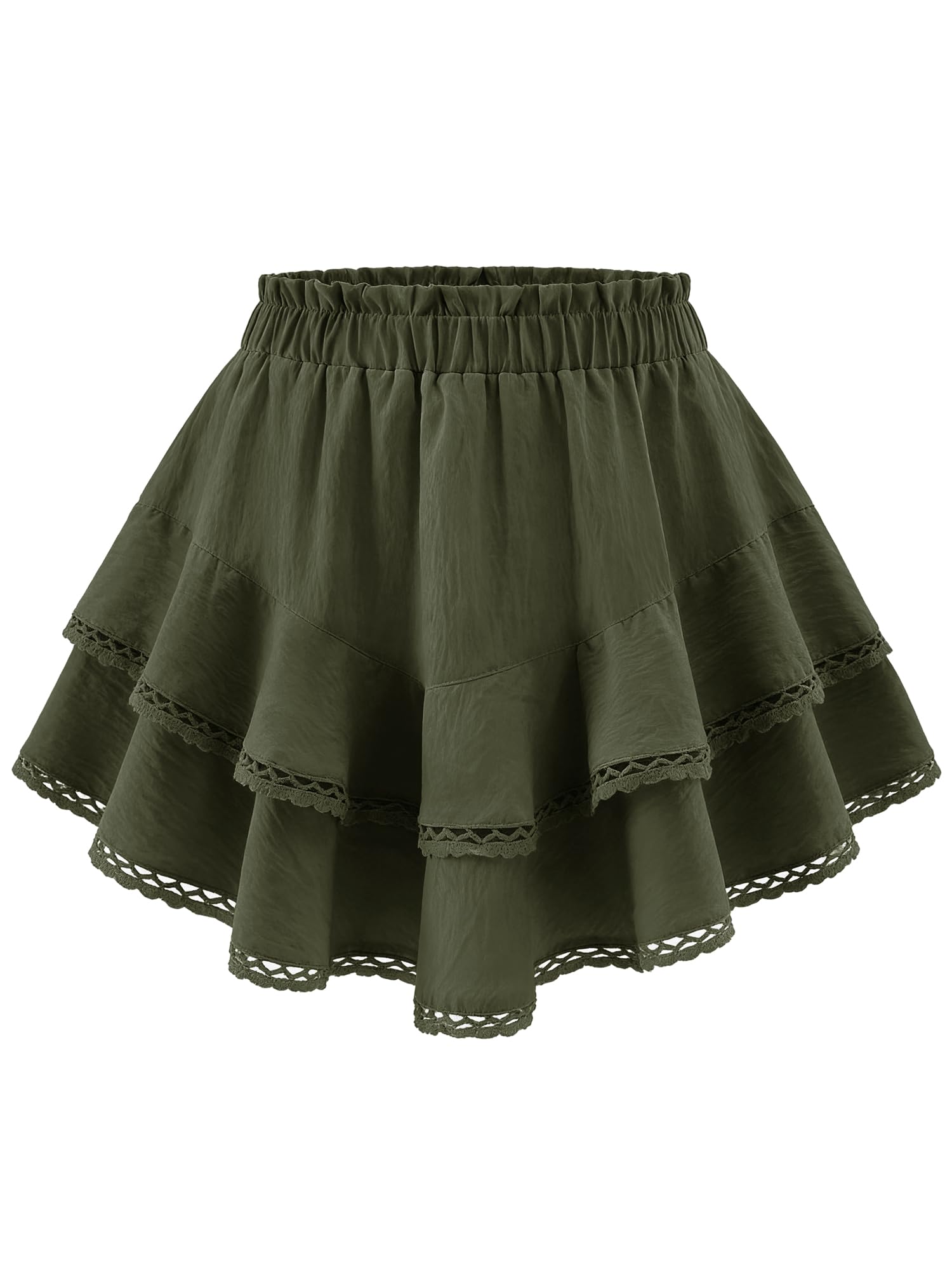 Flowy Shorts for Women Boho Ruffle Skorts High Waist Casual Tiered Mini Skirt Lace Summer Golf Tennis Skorts