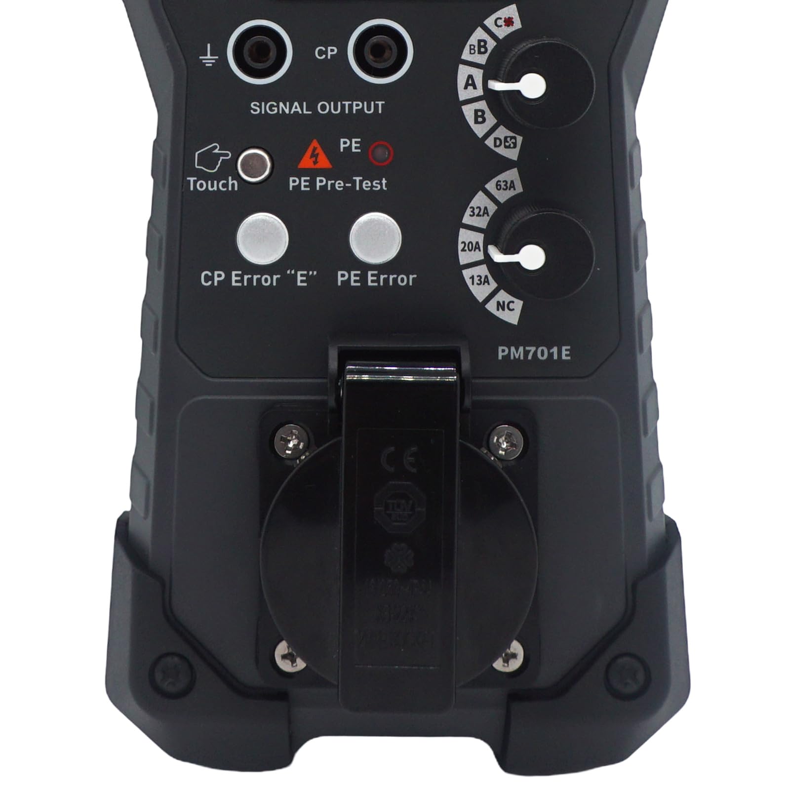 Adaptateur EVSE, test de station de charge de type 2, analogique PP et CP | EVSE testeur multimètre et oscilloscope connectables, prise schuko intégrée, LED intégrée pour indicateur de phase