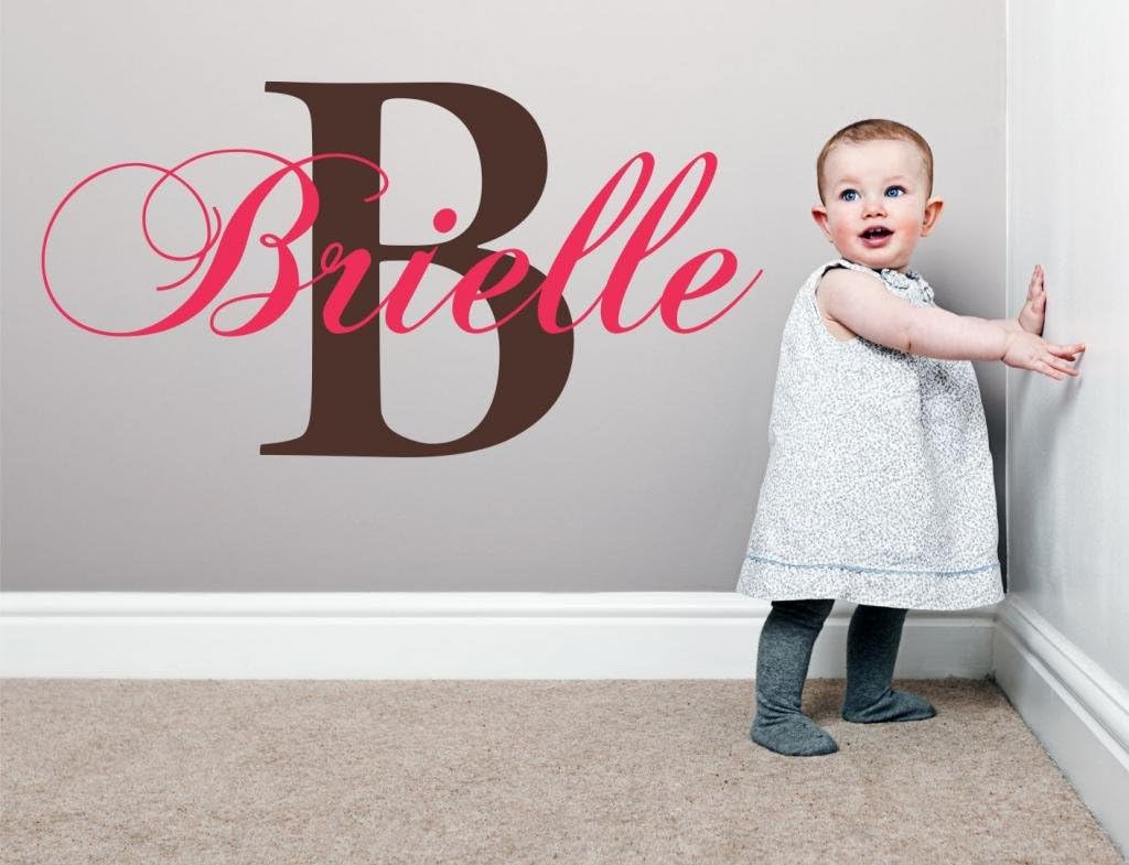 Baby Girl Initial Personalized Custom Name Vinyl Wall Decal 28" W by 16" H, Girl Name Wall Decals, Wall Decal, Name Wall Decal, Nursery Name Decal, Girls Names, Plus Free White Hello Door Decal