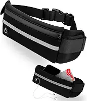 Pochete Preta Corrida Academia Caminhada Ciclismo Fitness Unissex Impermeável e Ajustável - Bolsa de Cintura para Viagem Porta Dinheiro Cartão Celular - Leve Discreta e Resistente - Qualidade Premium