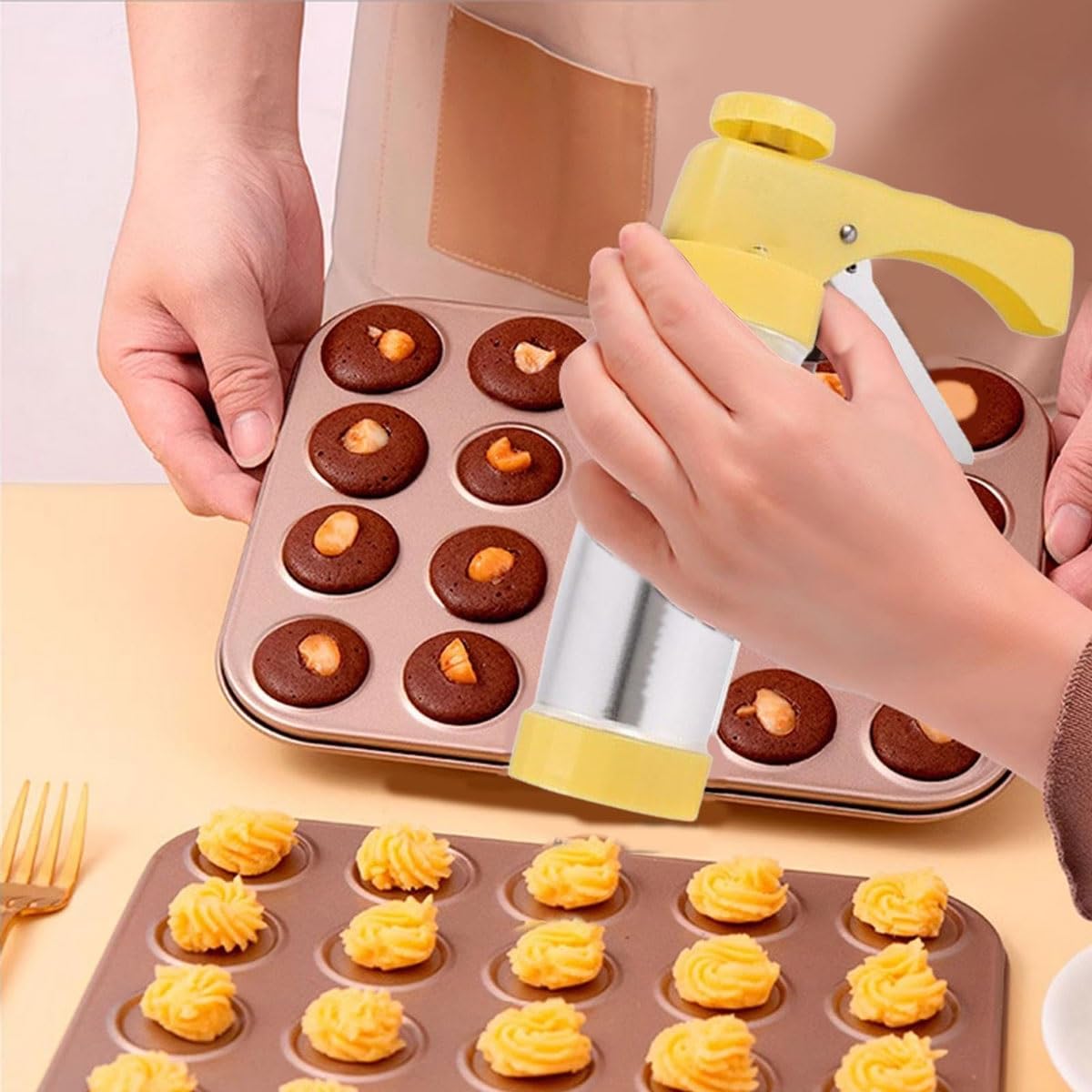 Máquina para hacer galletas con 16 discos de prensa de galletas y 6 puntas de glaseado, herramienta perfecta para hacer galletas Spritz, churros, chocolate y dulces