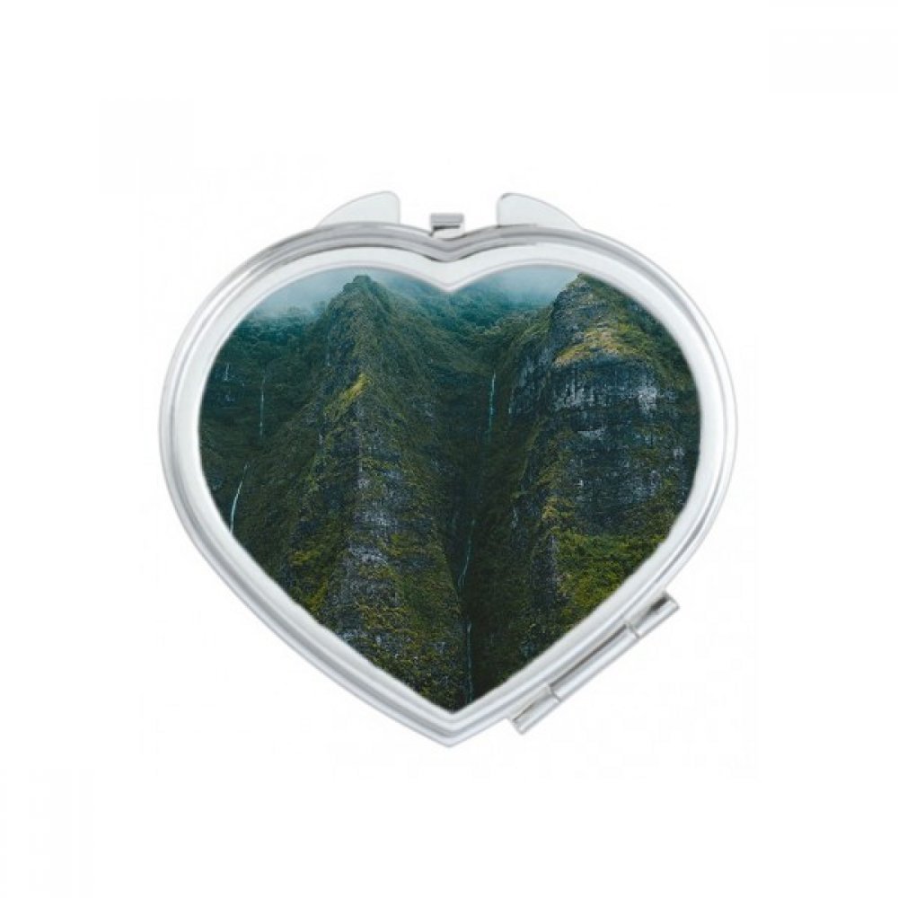 Miroir de poche compact de maquillage avec illustration de forêt et brume multicolore