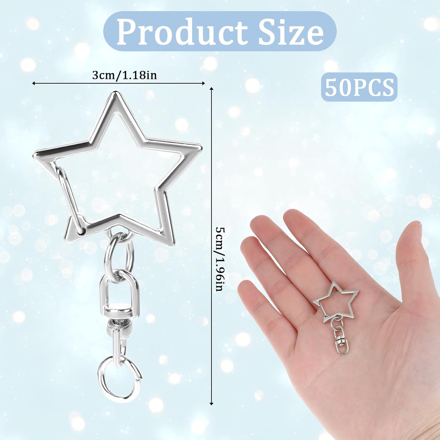 50 Pieces Star Lobster Claw Clasp with Chain Hanging Buckle and Open Jump Ring, Star Shaped Spring Snap Keychain Clip, Metal Swivel Clasp Snap Hook Key Ring for DIY Keychain Jewelry Making