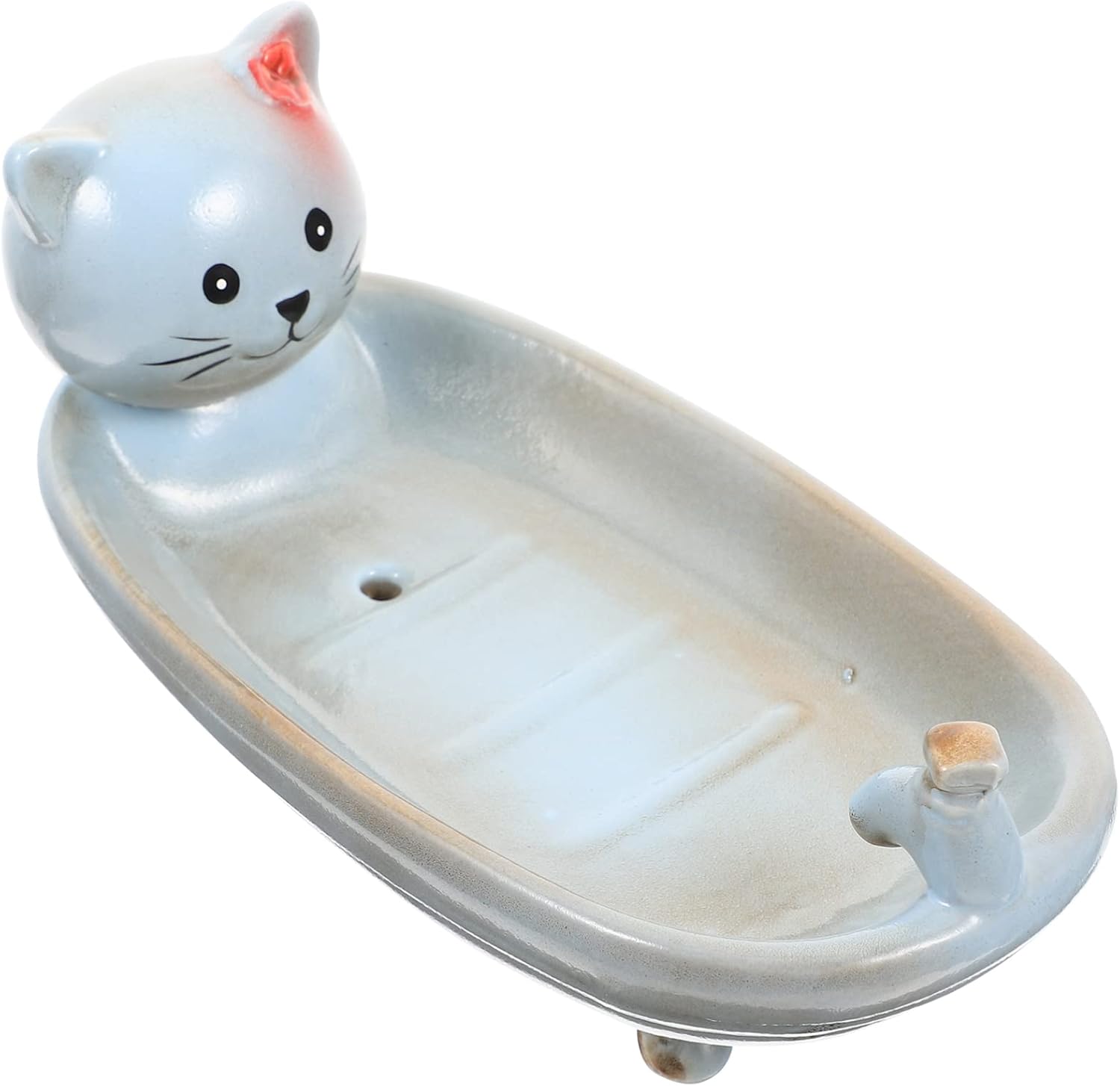 Healvian Ceramic Cat Soap Dish Countertop Soap Sponge Dish