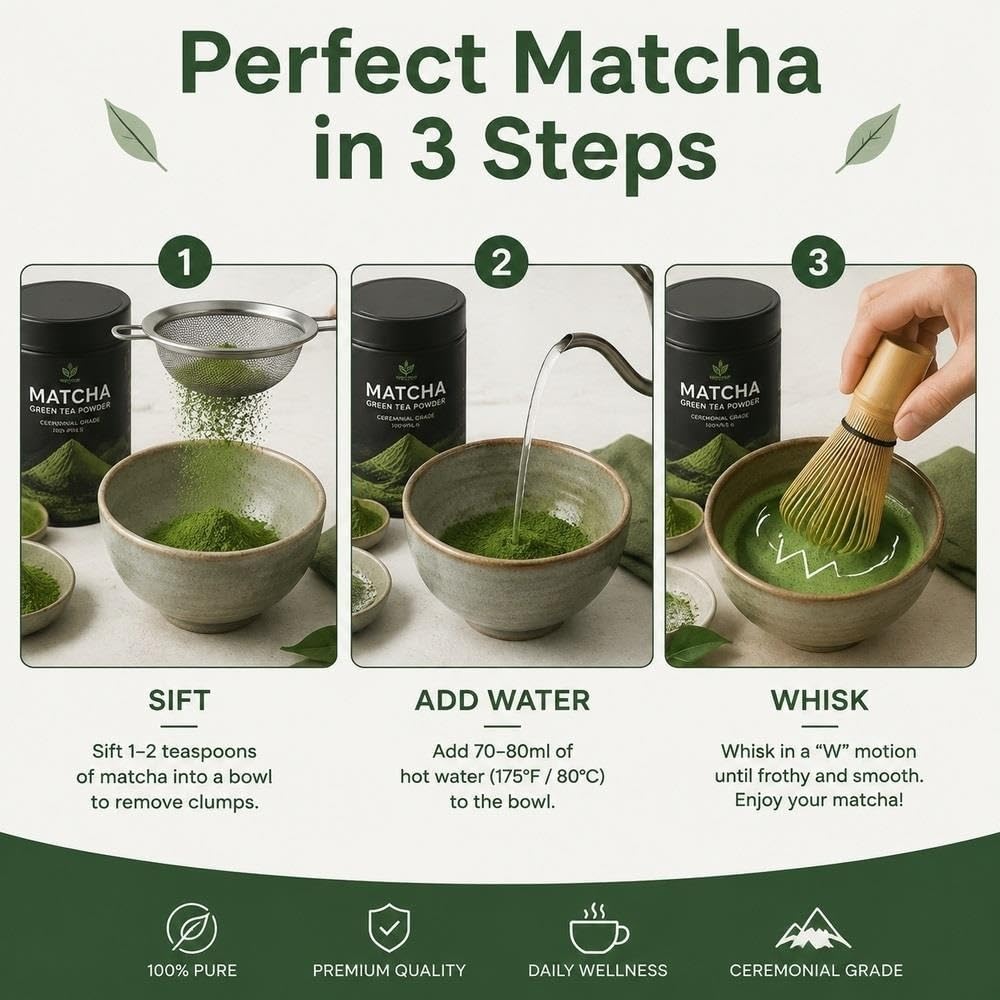 Matcha w proszku, mielona w kulkach zielona herbata parzona, 3 opakowania