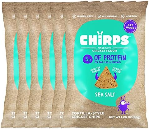 Chirps Cricket Protein Chips, Gluten-free, High Protein - 1.25 Oz (Pack of 6) (Sea Salt) - As Seen On Shark Tank