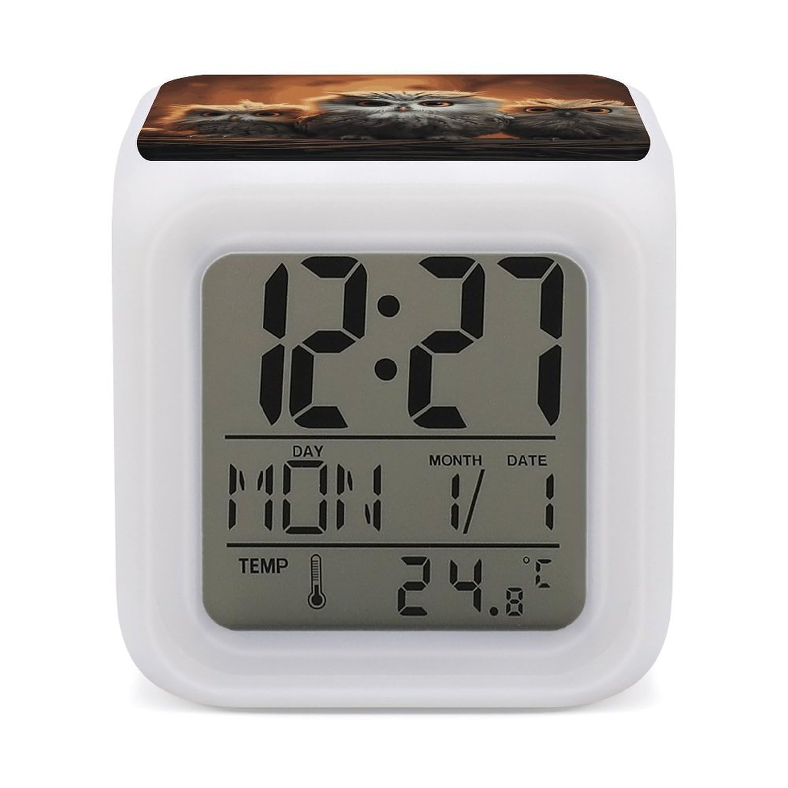JTREHY 7 Color Changing LED Digital Alarm Clock,Cute Owl Baby Printed Wake-up Clock with Temperature Display Home Decoration Alarm Clock for Bedroom Office