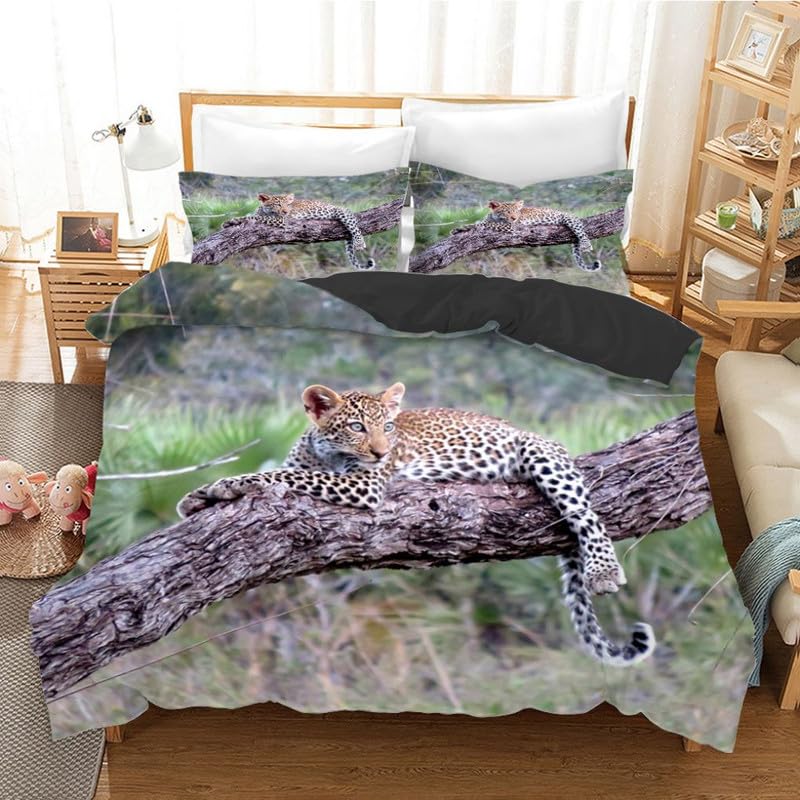 Funda nórdica cama 150 leopardo verde 220x240 de microfibra con fundas de almohada