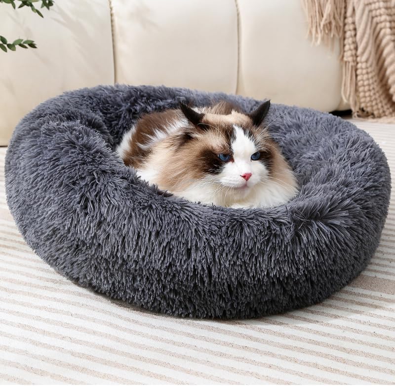 Plush Donut Dog bed Donut Cat Bed Pet Bed Puppy bed cat sleeping bag with Anti-Slip Bottom Hand Warm Kitten Cover Nest Rabbit Pillow Fit for Small 5KG Pet