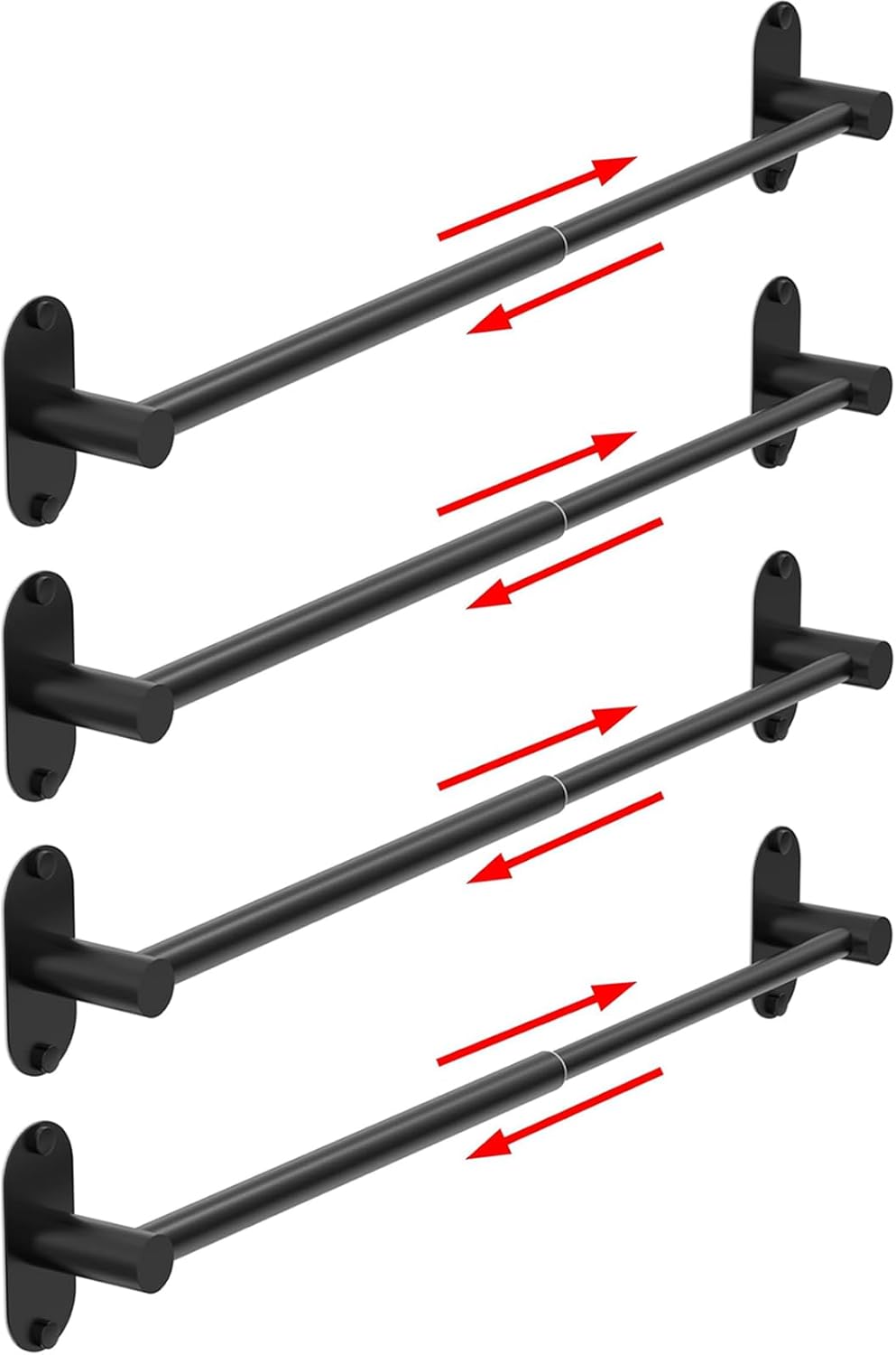 Towel Bar, Adjustable 14.4inch - 25.2inch Towel Rack, Self Adhesive & Wall Mounted for Bathroom Kitchen Hand Towel Holder Cloths Hanger SUS 304 Stainless Steel Single Bar (4, Matte Black)