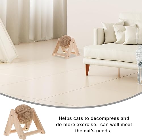 Miniatura 7 de POPETPOP Juguete rascador de conejo natural con campana, juguete rascador de sisal de madera maciza para gatitos de interior, hurones, chinchillas,