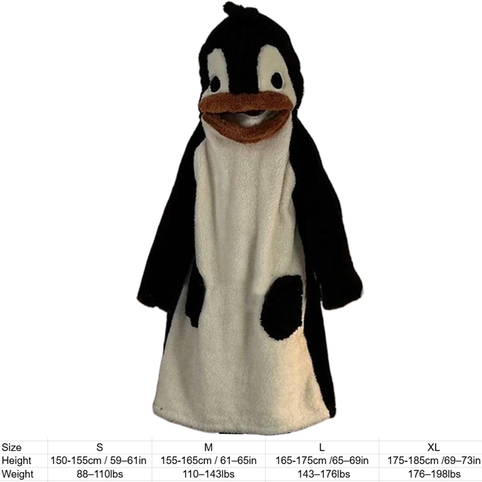 Pinguino - Coperta indossabile con cappuccio, pigiama intero in peluche, biancheria da notte con maniche, calda tuta con cappuccio, per adulti, bambini, casa, soggiorno, dormitorio, feste