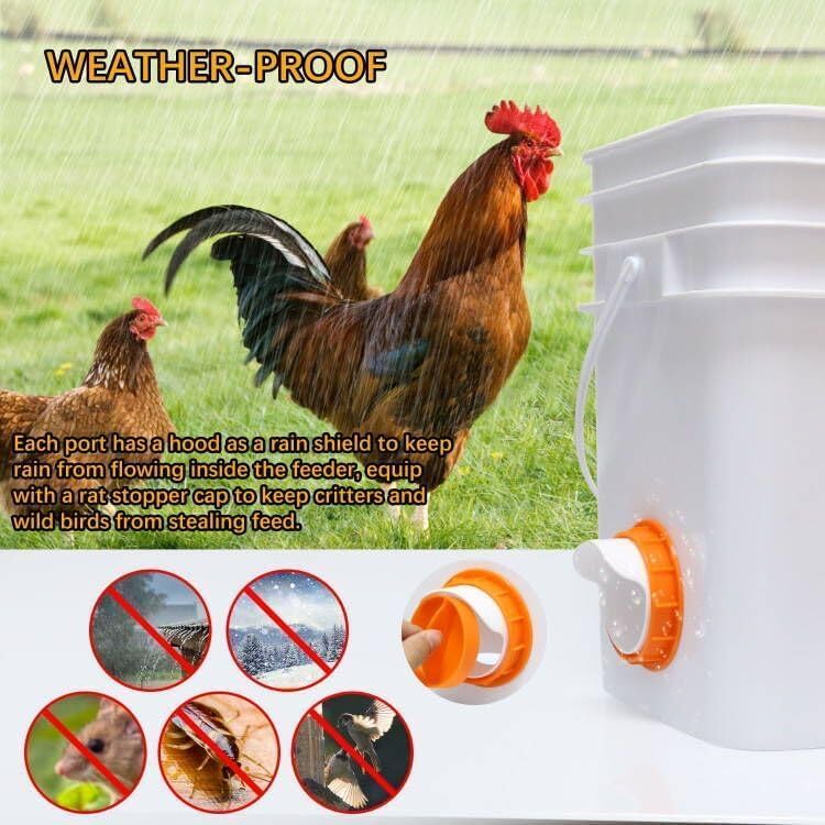 Miniatura 4 de Comedero para pollos sin desperdicio, 6 puertos, alimentador de aves de corral de 4 pulgadas con 6 cubiertas, 1 broca, kits de alimentador