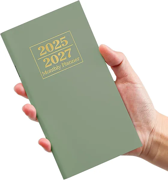 Pocket Calendar 2025-2027 for Purse, Two Year Monthly Planner Pocket Size, Jul 2025 to Jun 2027 Monthly Planner Small Size (6.5" x 3.5")-Green
