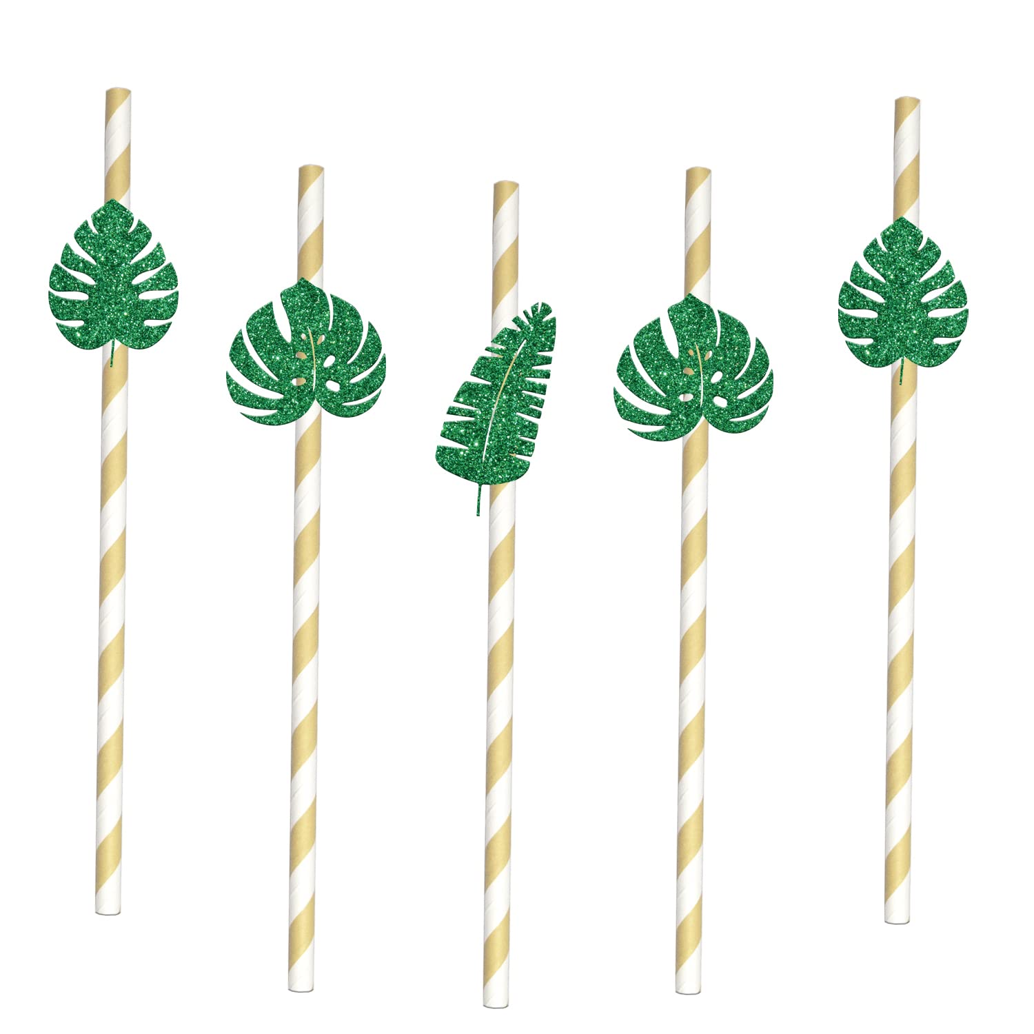 Palm Leaf Paper Straw Decor, Hawaiian Luau Party Paper Straw, Tropical Jungle Leaves Party Decor, Summer Baby Shower Wedding Birthday Pool Beach Cocktail Party Supplies 12 Pieces Green