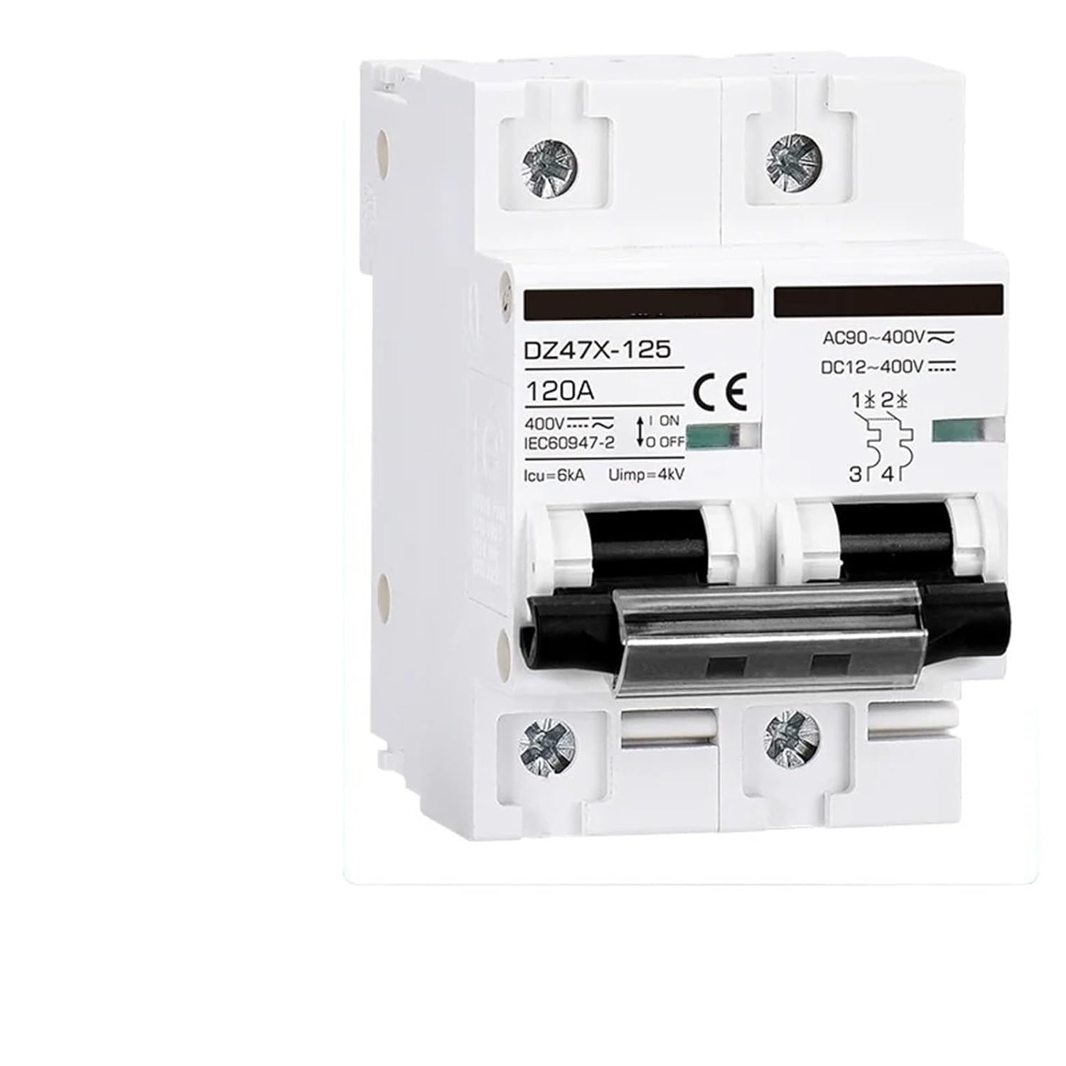 AC Circuit Breaker 400V 100A 125A MCB 400V 15A 30A 40A 60A DZ47X Thermal Magnetic Breaker for Solar Panel Battery(15A)