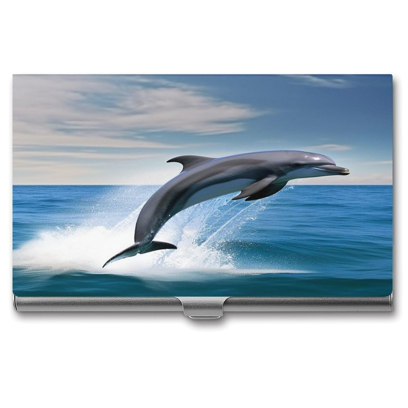 Porte-cartes de visite métallique Jumping Up dauphins au fini soigné