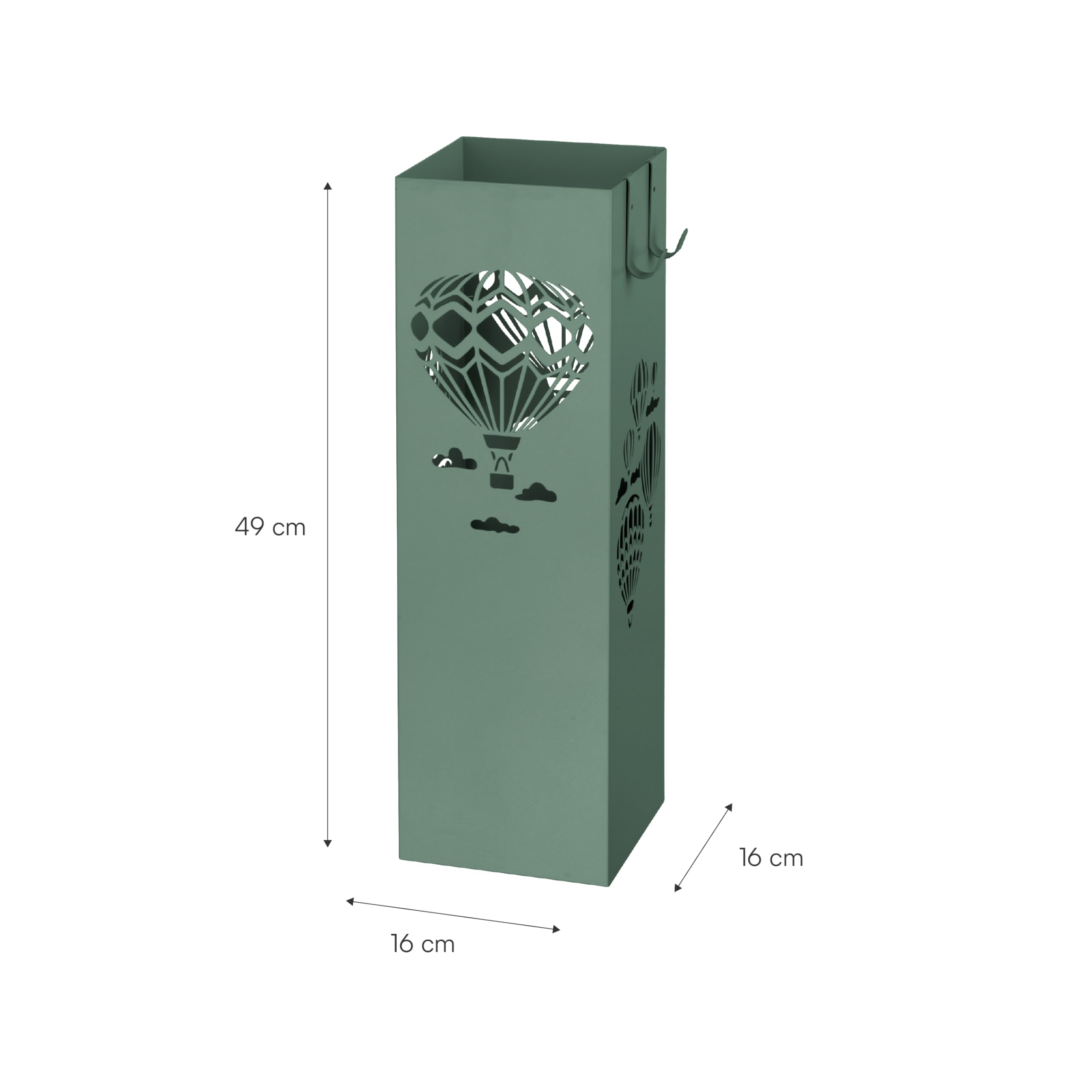 Baroni Home Portaombrelli Design Moderno Porta Ombrelli in Metallo con Mongolfiere 2 Gancini e Vaschetta Scolapioggia Rimovibile 16x16x49 cm Verde