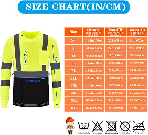 Miniatura 5 de AYKRM Camiseta de seguridad reflectante de alta visibilidad de manga larga de alta visibilidad (XS-6XL)