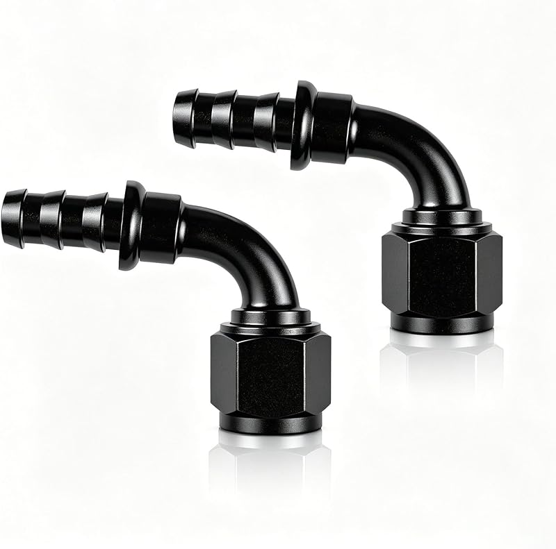 Conector Curvo 90° 10AN Fêmea para Mangueira de Combustível 5/8" caqeg em Alumínio Preto – 2 unidades